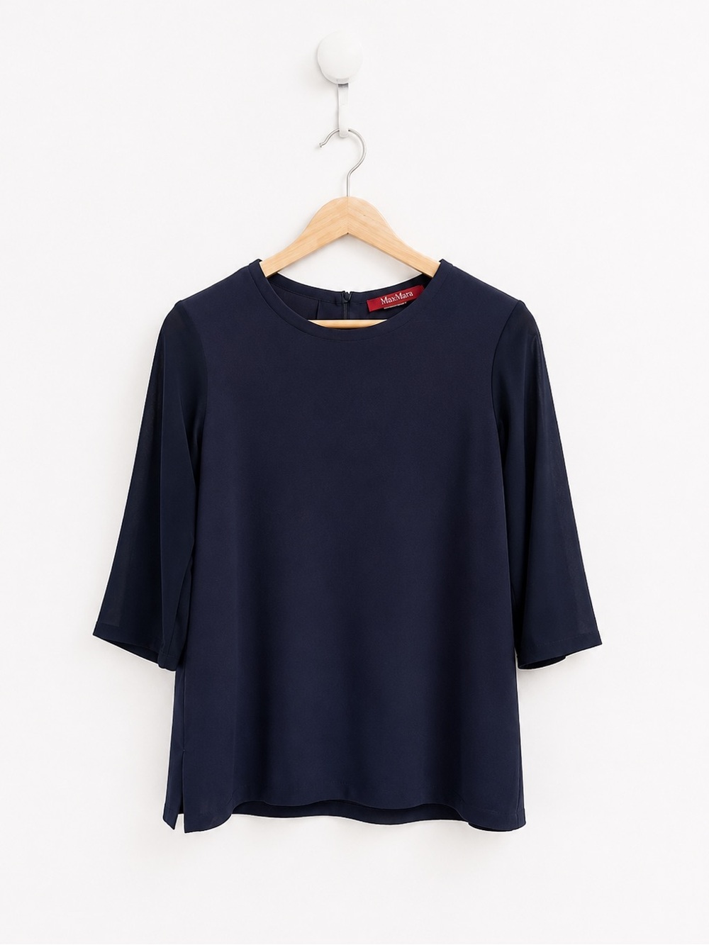 Max Mara Studio - Navy Semi Sheer Blouse - Designer Minimalist Top